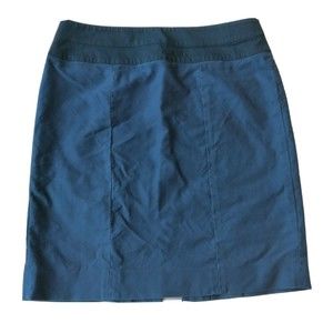 CAbi Pencil Skirt Size 12 Blue Colorblock Cotton Stretch 934 Knee Length Fitted
